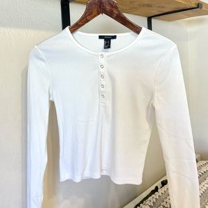 Forever 21 White Ribbed Henley Long Sleeve